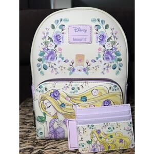 Loungefly Tangled Rapunzel Pascal Flowers Mini Backpack Lavender Card